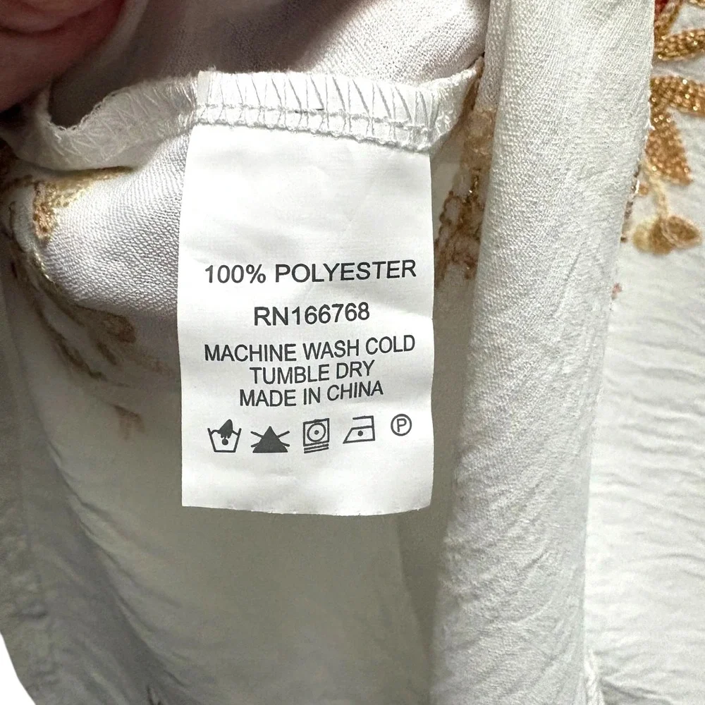 Ana & Rose White Floral Embroidered Button Down Blouse Roll Tab Sleeve Large NEW - Picture 7 of 7